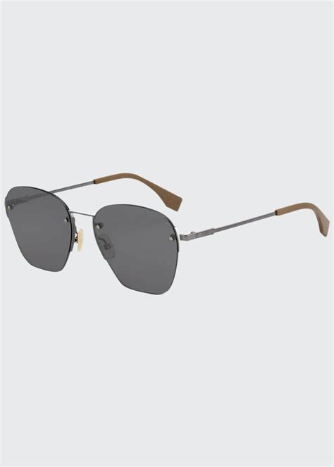 Fendi Men's Rimless Geometric Metal Sunglasses 